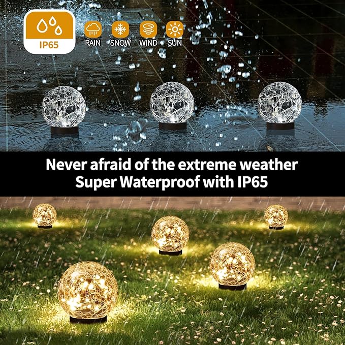Solar Globe Lights Outdoor Waterproof-Solar Balls Garden-Cracked Glass Ball - Image 4
