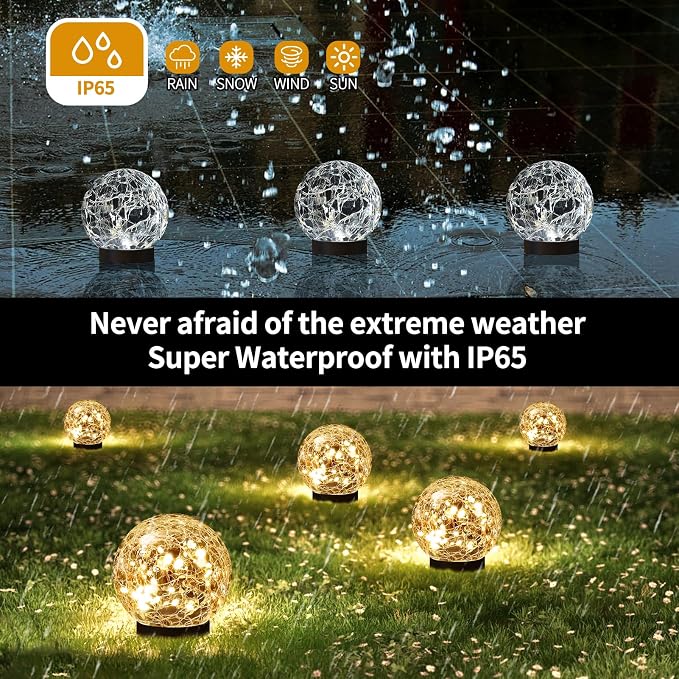 Solar Globe Lights Outdoor Waterproof-Solar Balls Garden-Cracked Glass Ball - Image 4