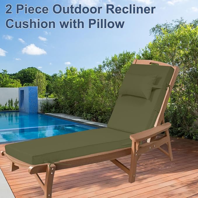 Outdoor Chaise Lounge Cushions Set of 2, Waterproof Fade Resistant Patio - Image 6