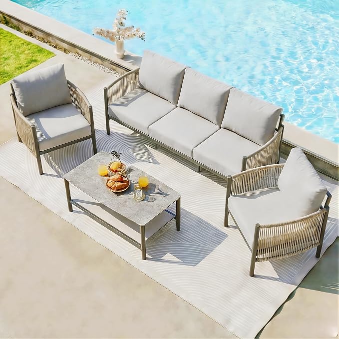 Aluminum Patio Furniture Set, 5 Seats Modern Outdoor Sectional Furniture by Oasbira