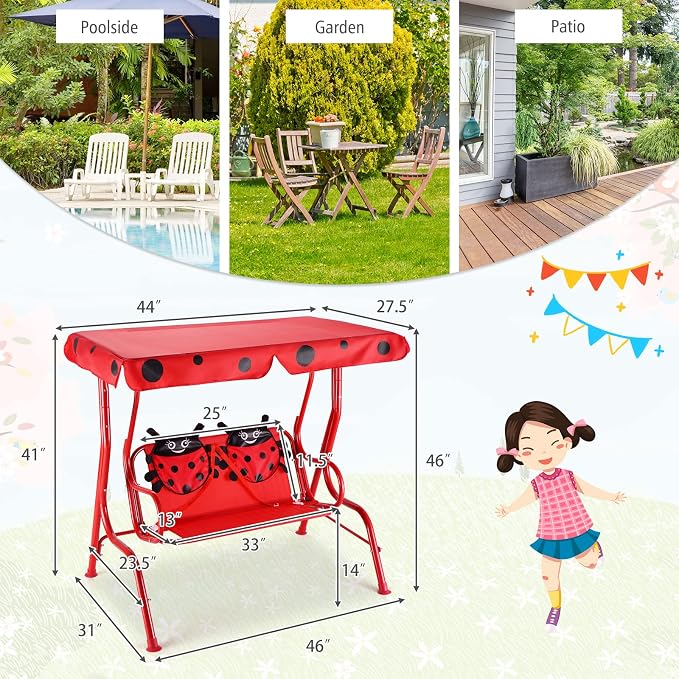 HONEY JOY Kids Patio Swing, 2-Seater Outdoor Porch Swing Lounge Chair, - Image 8