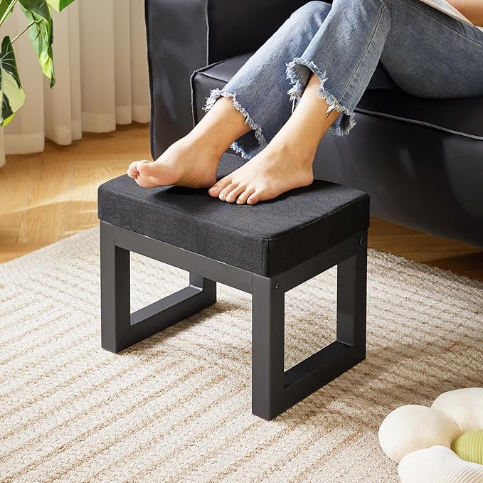 IBUYKE 16 Inch Small Foot Stool Ottoman, Rectangle Linen Foot Rest - Image 4
