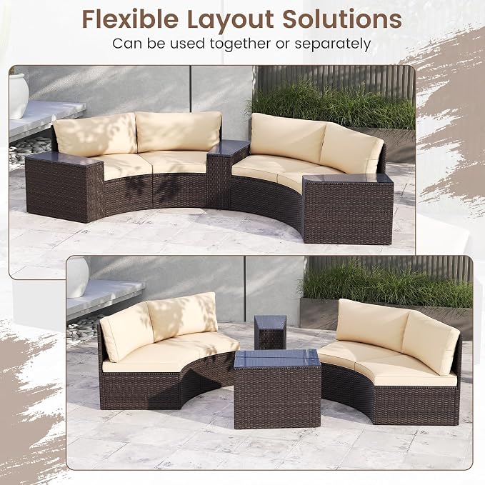 Tangkula 5 Pieces Patio Furniture Set, PE Rattan Half-Moon Curved Sectional - Image 8