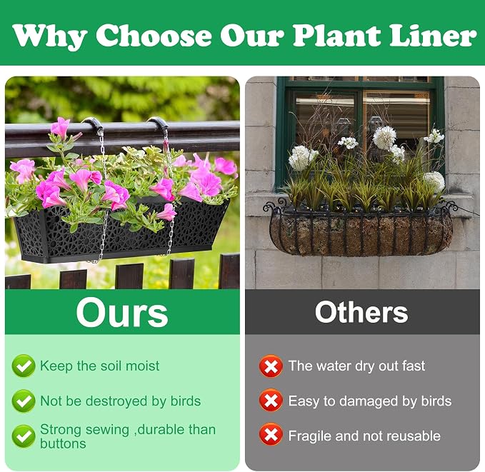 Adnee 4 Pcs 30 Inch Fabric Plant Window Box Liners-Rectangular Non-Woven - Image 4