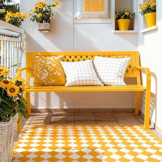 VINGLI 47'' Outdoor Bench, Weather Resistant Garden Patio Bench Powder Coated - Image 7