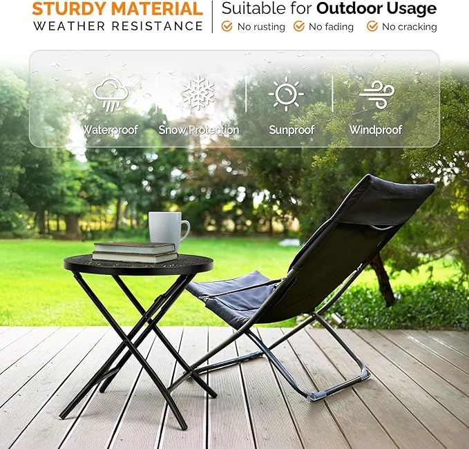 Patio Folding Side Table, Round Outdoor End Table, 18 inch Folding Patio Side - Image 9