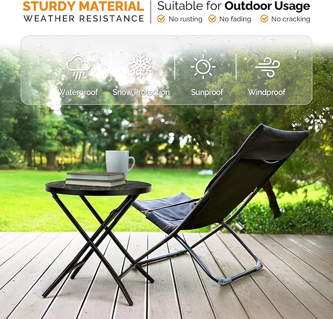 Folding Outdoor Side Tables, Small Patio Table Round Metal End Table - Image 4