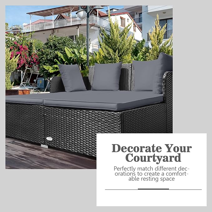Tangkula Outdoor Rattan Daybed, Wicker Furniture - Image 8