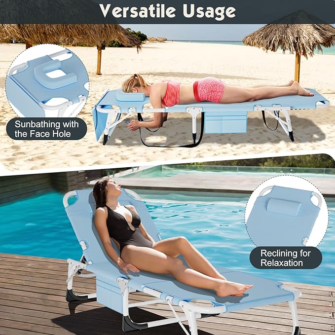 MOPHOTO Oversized Beach Lounge Chair, 5-Position Adjustable Tanning Chair - Image 5