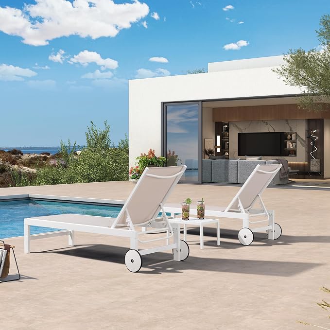 PURPLE LEAF Outdoor Chaise Lounge Chairs Set of 2 White Aluminum Lounge Chair - Image 3