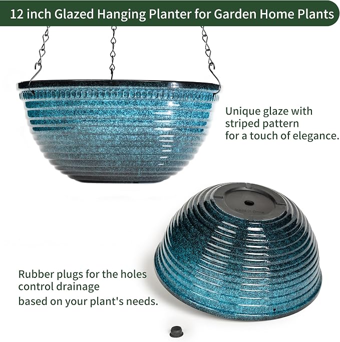 12 inch Hanging Planters for Indoor Outdoor Plants, 2 Pack Large Hanging Flower - Image 3