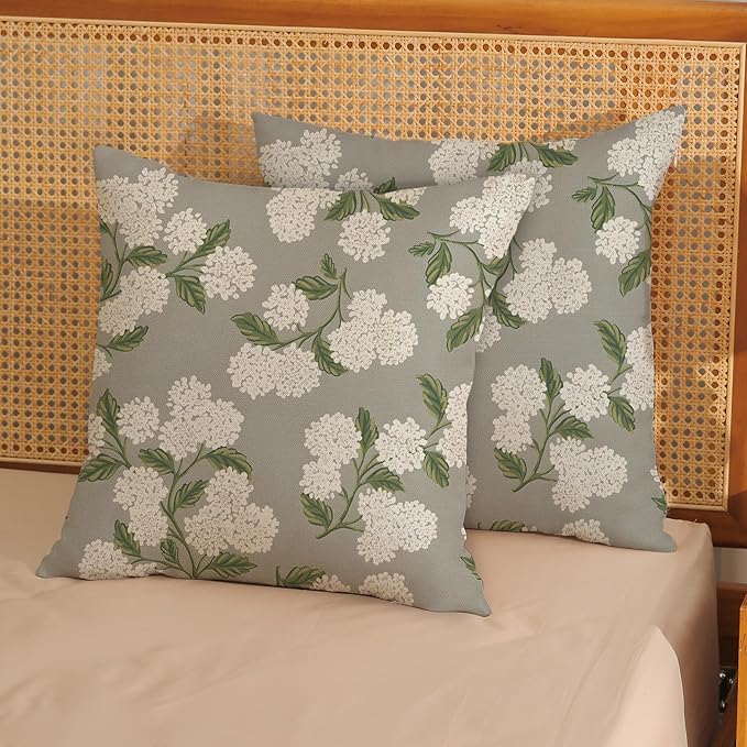 Grey Spring Pillow Covers 16x16 Inch 2 Pcs Gray Green Hydrangea Flower Decor - Image 2
