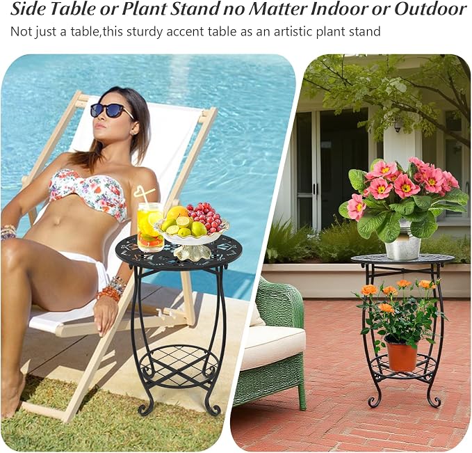 Metal Side table, 18inch Round Side End Table, Outdoor Side Table Patio Bistro - Image 6