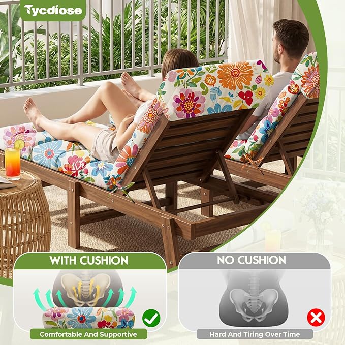 All Weather Chaise Lounge Cushions Outdoor 74.4 x 22 x 4 Inches Lounge Chair - Image 2