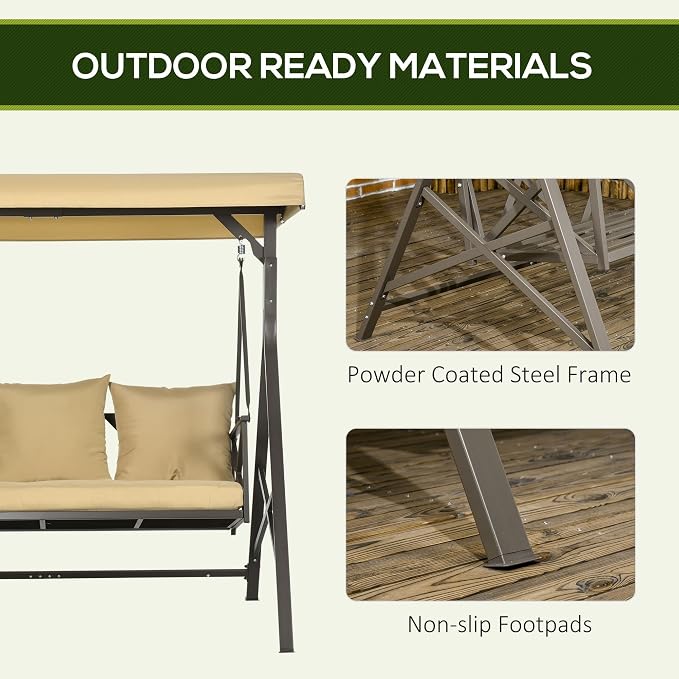 Outsunny 3-Seat Patio Swing Chair, Porch Swing Glider - Image 6
