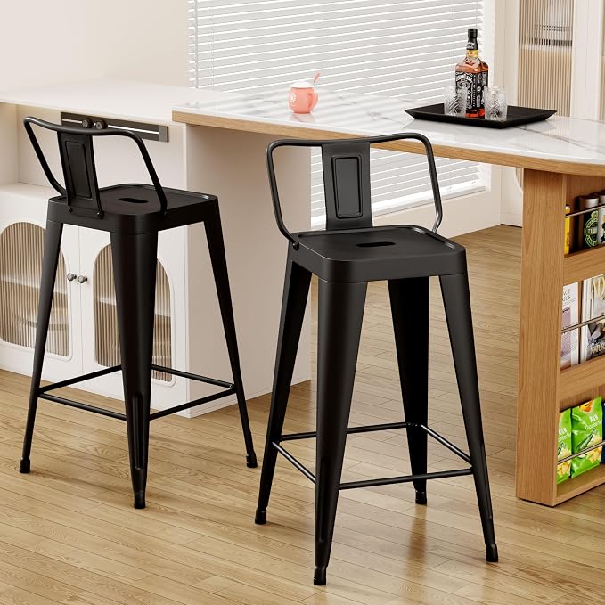 Metal Bar Stools Set of 2 Barstools Indoor/Outdoor Counter Height Bar Chairs - Image 5