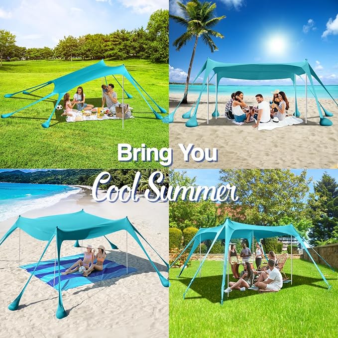 Rhino Valley Beach Tent Shade Canopy UPF50+ Protection, 8 Sandbags, 4 Stability - Image 8