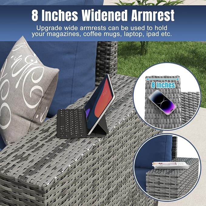 Aoxun 6 Pieces Patio Furniture Set Wicker Rattan Outdoor Sectional Conversation - Image 3