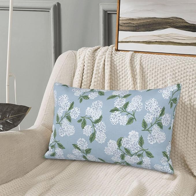 Light Blue Pillow Covers 12x20 Inch 2 Pcs Blue Green Hydrangea Flower Decor - Image 4