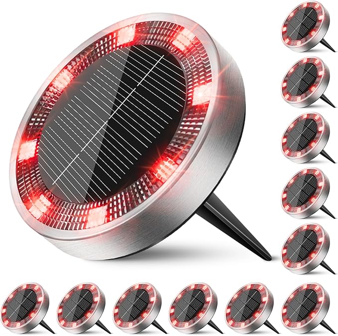Peasur Solar Ground Lights Outdoor, 12 Pack Flat Solar Powered Disc Lights by Peasur