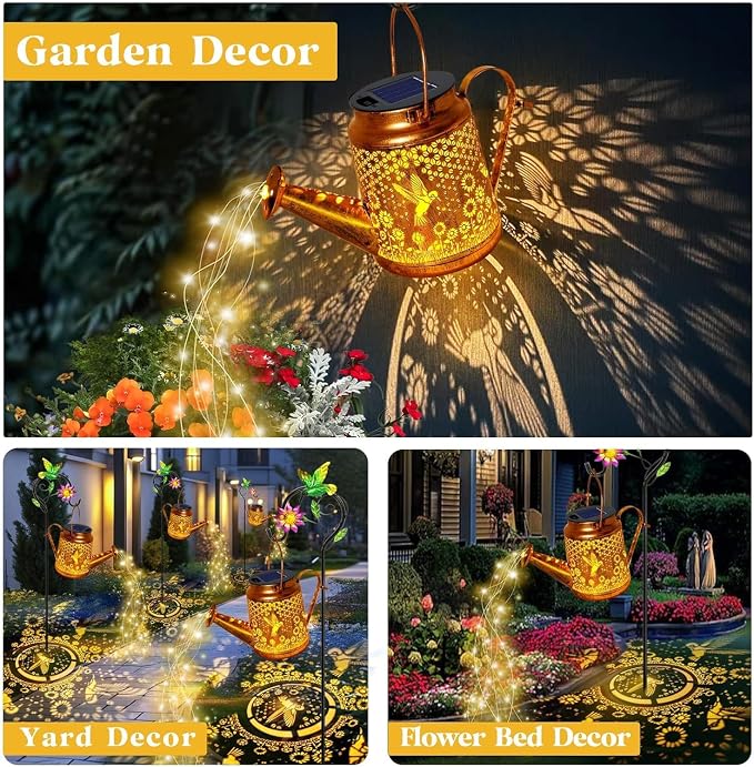 Solar Lanterns Outdoor, Hummingbird Sunflower Watering Can lights, Waterproof - Image 5