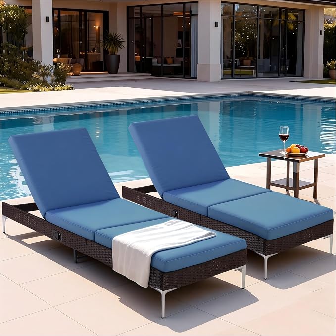 HOMREST Outdoor Lounge Chairs Set of 4, Patio Wicker Chaise Lounge - Image 6