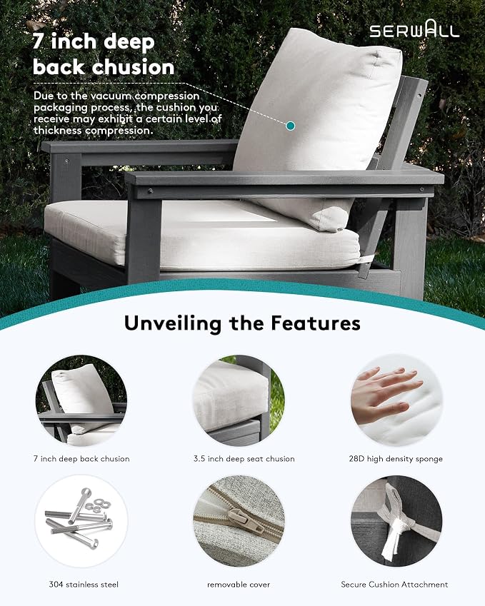 SERWALL Outdoor Sectional Sofa Set, 5-piece Outdoor Modula Couch Set - Image 6