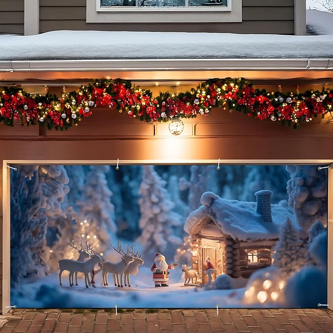 ANNA QUEEN Christmas Garage Door Banner 6×13 FT, Cozy Cabin by ANNAQUEEN