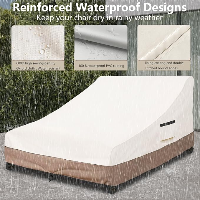 Okcool 100% Waterproof Patio Double Wide Chaise Lounge Chair Cover, 600D Tough - Image 3