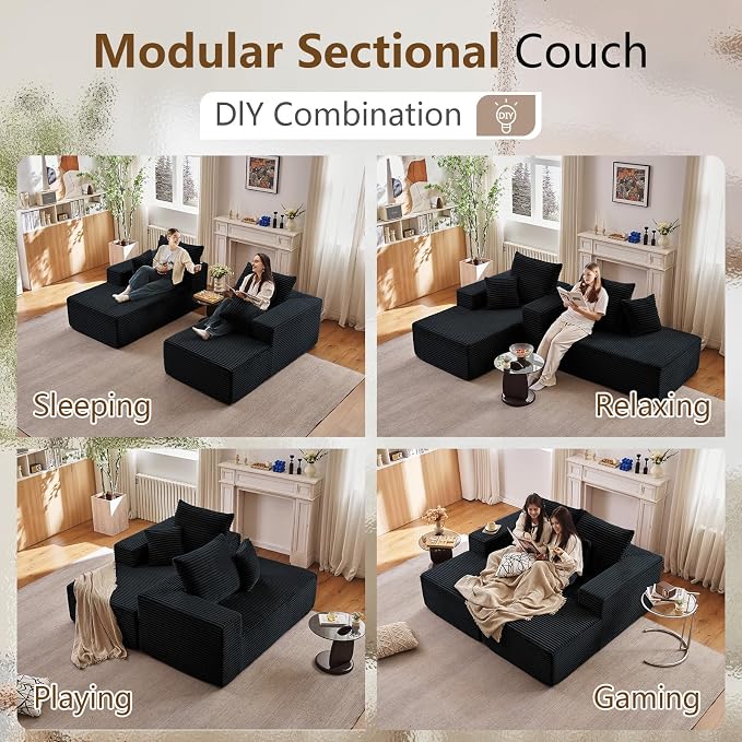 ODUWA Oversized Double Chaise Lounges Indoor, Upholstered Boneless Cloud - Image 3