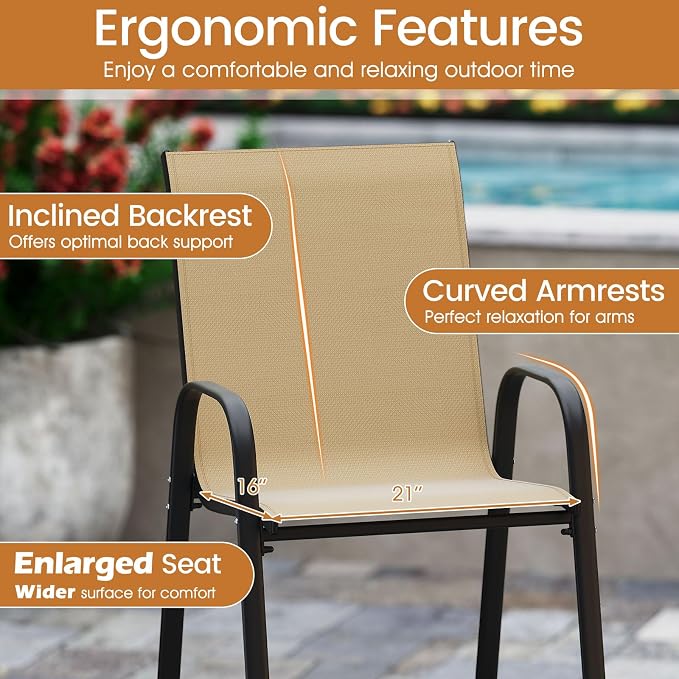 Tangkula Outdoor Bar Stools Set of 4, Enlarged Seat & Metal Frame, Tall Patio - Image 7