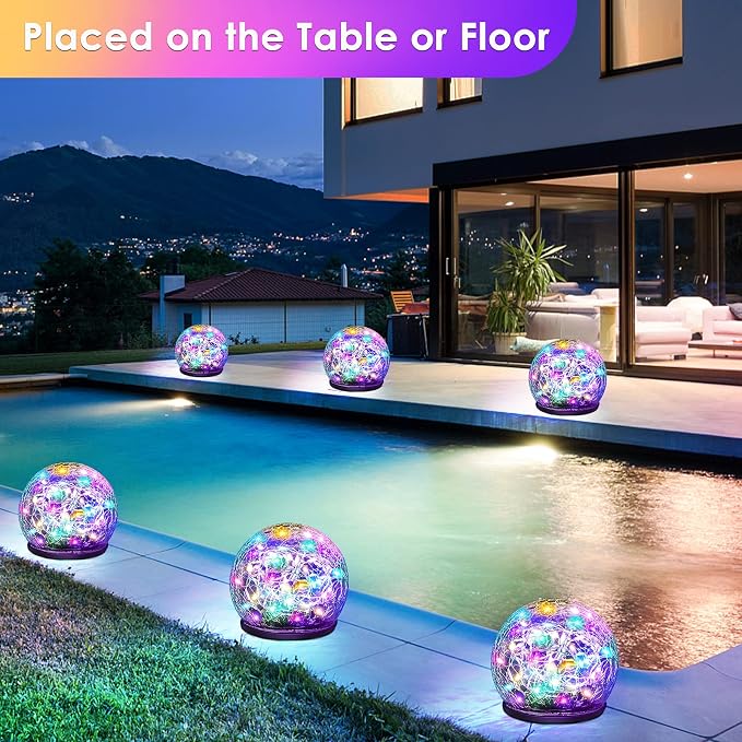 Solar Garden Lights, 2 Pack 80 LED Colored Cracked Glass - Image 2
