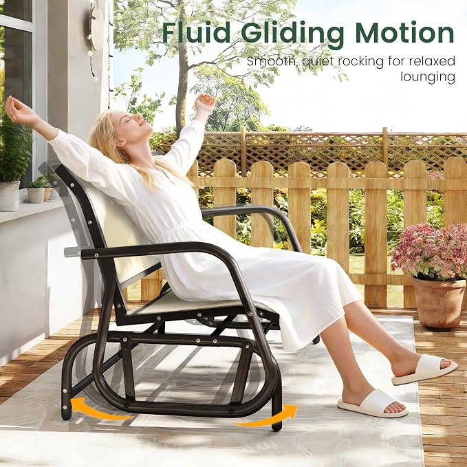 Patio Outdoor Glider Bench, High Backrest and Breathable Mesh Fabric, Yard - Image 4
