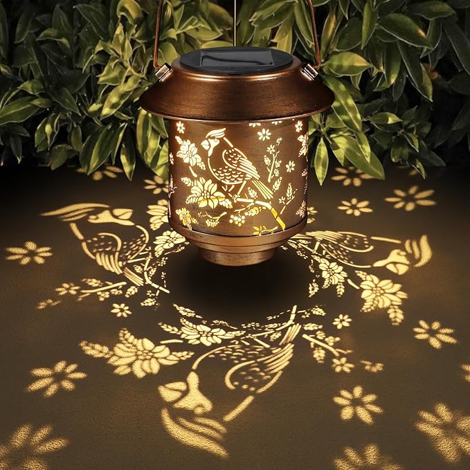 Outdoor Hanging Solar Lantern Waterproof Outside Metal Openwork Cardinal - Image 2