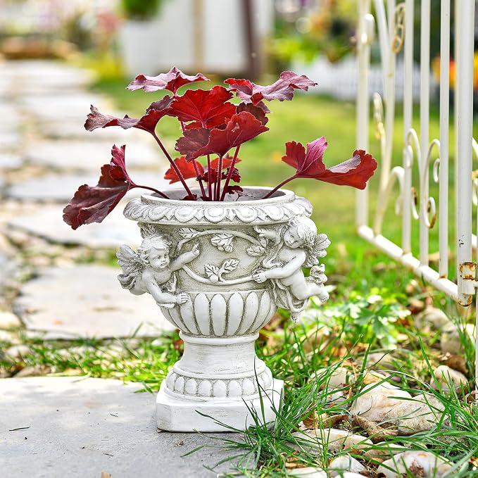 Sungmor Garden Cherub Urn Planter, Lovely Resin Angel Statue Flower Pots - Image 7