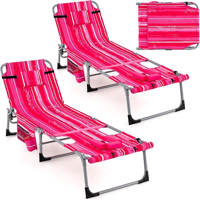 GYMAX Tanning Chair, 330LBS Beach Lounge Chair w/Face Arm Hole & Shoulder Strap by GYMAX