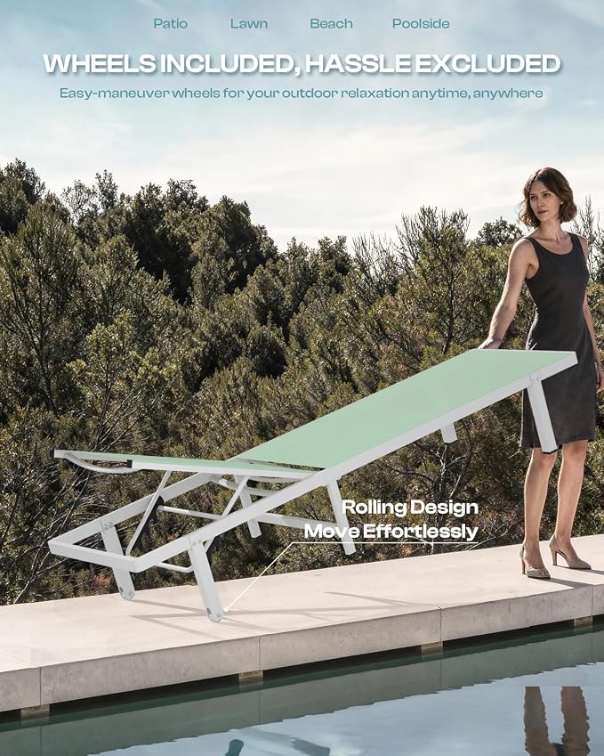 Aluminum Outdoor Lounge Chairs Set of 2, Pool Lounge Chairs - Image 3