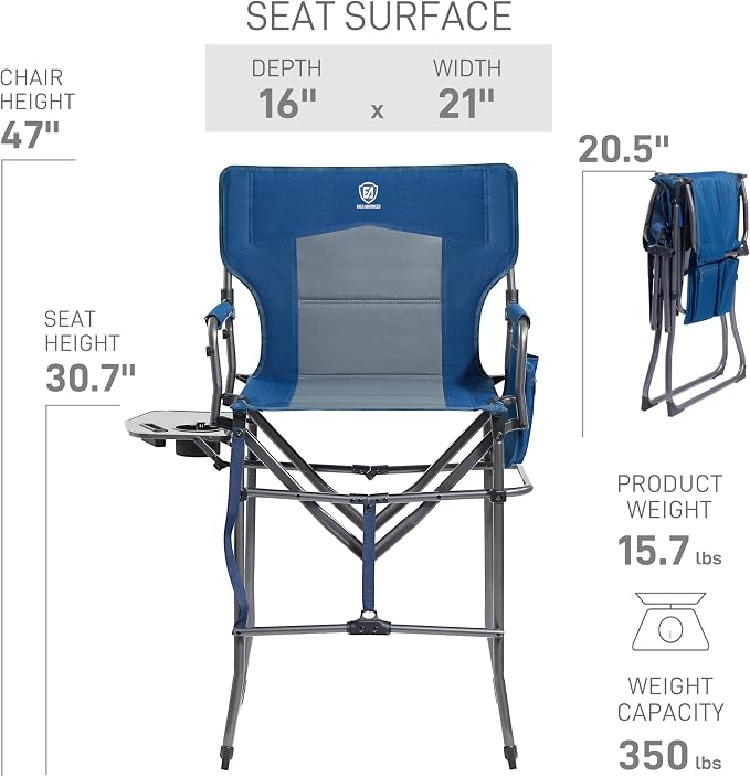 EVER ADVANCED Portable 30.7" Seat Height Tall Folding Camping Chair Directors - Image 7