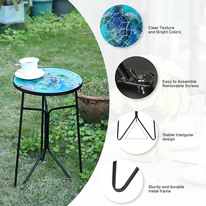 VCUTEKA Patio Side Table Outdoor Accent Table Bistro Coffee Table Plant End - Image 4