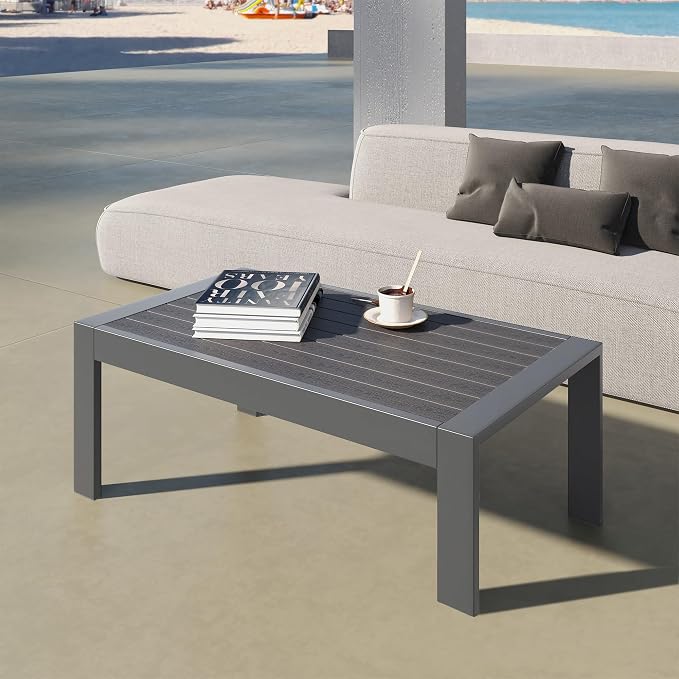 All-Weather Aluminum Outdoor Coffee Table, Modern Coffee Table - Image 7