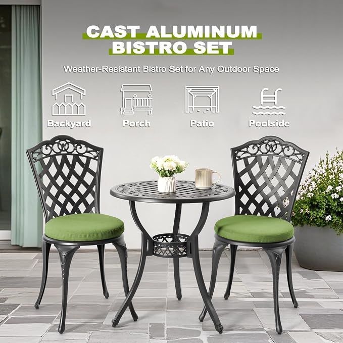 NUU GARDEN 3-Piece Patio Bistro Set Outdoor Cast Aluminum Bistro Table and - Image 7