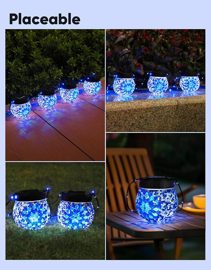 Mosaic Solar Lights Outdoor 6 Pack, Solar Hanging Lanterns Christmas Halloween - Image 8