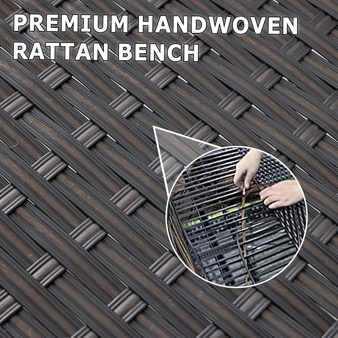 Outdoor Rattan Backless Bench Set of 2, Weatherproof Patio Bench - Image 6
