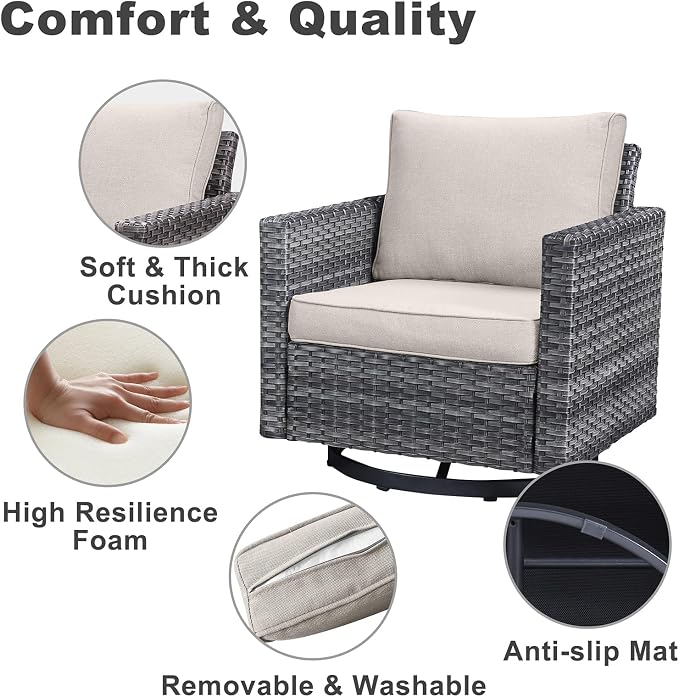 Belord Wicker Patio Furniture 5 Piece Outdoor Sofa Set, Oversize Outdoor Swivel - Image 6
