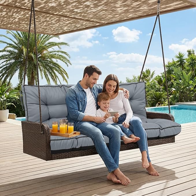 Waterproof Porch Swing Cushion Replacement, Thick 4" 2–3 Seat Outdoor Swing - Image 2