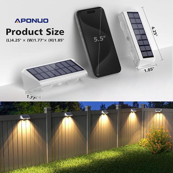 APONUO Solar Fence Lights, IP64 Waterproof, Fence Lights Solar Powered 9 - Image 5