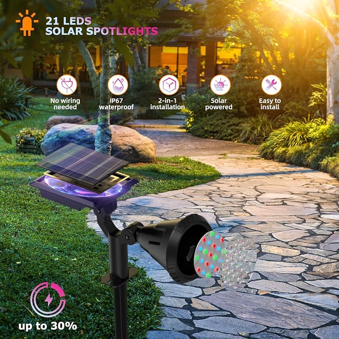 Color Changing Solar Spot Lights Outdoor, 21 LEDs Brightness Solar Pathway - Image 2