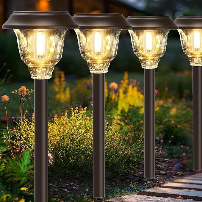 Solar Lights Outdoor Waterproof, Glass Metal Solar Pathway Lights, 6 Pack - Image 6