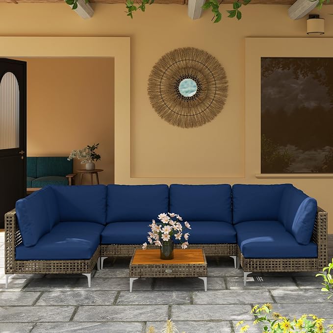 Outsunny 7 Piece Wicker Patio Furniture Set, Modular Outdoor Sectional - Image 8