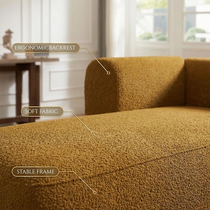 Boucle Chaise Lounge Chair Indoor Comfy Fluffy Lounge Sofa Upholstered Chaise - Image 6